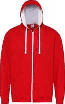 Awdis Heren Varsity Hooded Sweatshirt / Hoodie / Zoodie (Brand Rood/Arctisch Wit)