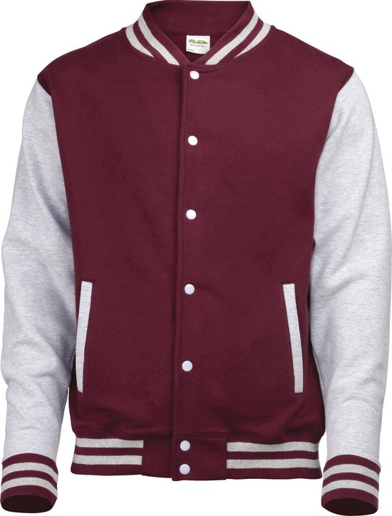 Foto: Awdis unisex varsity jacket bourgondi heide grijs 