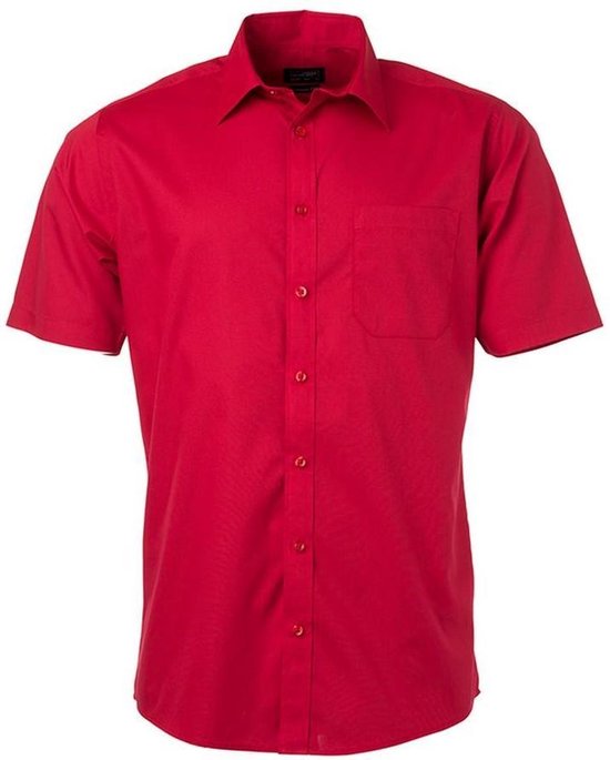 James and Nicholson Herenshort Poplin Shirt met korte mouwen (Rood)