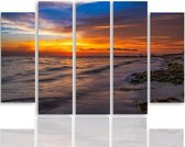 Schilderij , Kleurrijke Zonsondergang aan het strand , Multikleur ,4 maten , 5 luik , wanddecoratie , Premium print , XXL