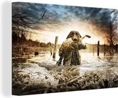 Un chien achève sa chasse avec un canard dans sa bouche 60x40 cm canevas - impression photo sur toile peinture Décoration murale salon / chambre à coucher) / Animaux sauvages Peintures Toile