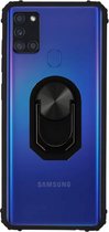 Colorfone Samsung A21S Hoesje Transparant Zwart - Ring Popsocket