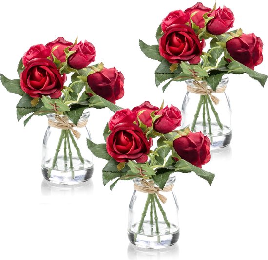 typist Email schrijven Opera 3x Bosjes/boeketjes met 5x rode rozen kunstbloemen 18 cm incl. vazen -... |  bol.com