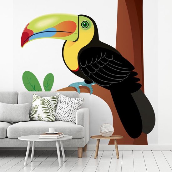 Papier peint photo vinyle - Une illustration vectorielle d'un toucan coloré largeur 350 cm x hauteur 350 cm - Tirage photo sur papier peint (disponible en 7 tailles)