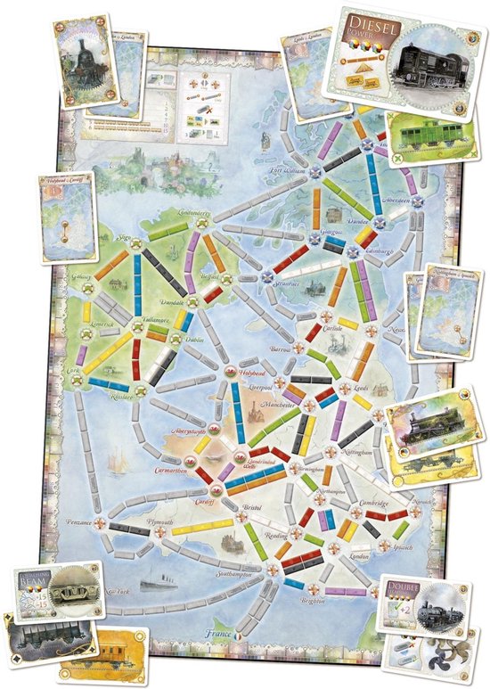 Thumbnail van een extra afbeelding van het spel Ticket to Ride Spellenbundel - Bordspel -2 stuks- Europa (Basisspel) & Uitbreiding UK & Pennsylvania