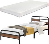 Metalen bed Aarau bedframe matras zwart walnoot 90x200 cm