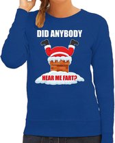 Fun Kerstsweater / Kersttrui  Did anybody hear my fart blauw voor dames - Kerstkleding / Christmas outfit XS