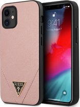 Roze hoesje van Guess - Backcover - iPhone 12 Mini - Saffiano Stitch