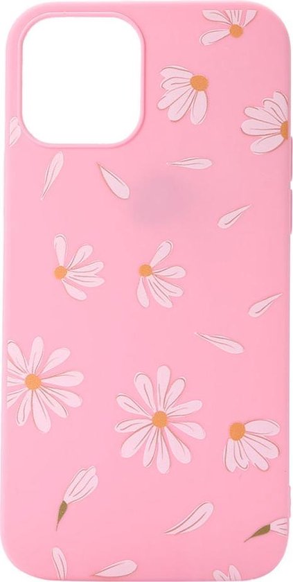 Shop4 - Geschikt voor iPhone 12 Pro Max Hoesje - Zachte Back Case Madeliefjes Licht Roze