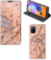 Telefoon Hoesje Samsung Galaxy A31 Wallet Book Case Marmer Oranje