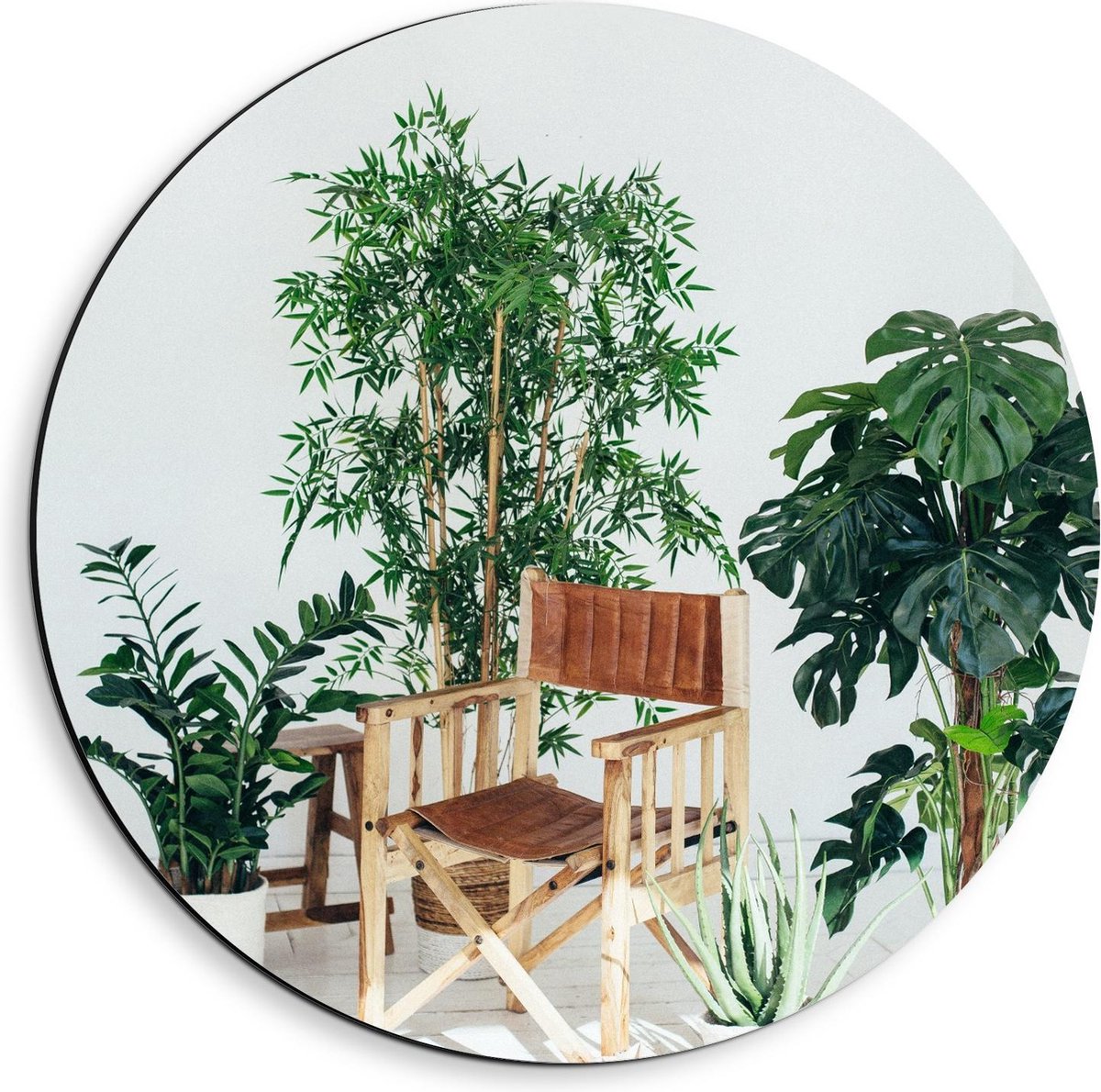 Dibond Wandcirkel - Tuinstoeltje tussen Planten - 40x40cm Foto op Aluminium Wandcirkel (me