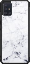 Samsung A71 hoesje glas - Marmer grijs - Hard Case - Zwart - Backcover - Marmer - Grijs