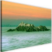 Schilderij Bergtoppen boven de wolken, 2 maten, groen/oranje, Premium print