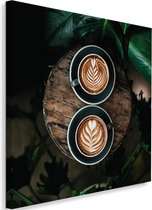 Schilderij Artistieke koffie, 80x80, bruin/groen (wanddecoratie)
