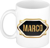 Naam cadeau mok / beker Marco met gouden embleem 300 ml