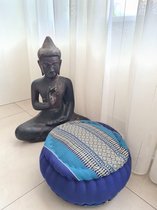 Jar Zafu kussen – Yogakussen - Meditatie kussen – Rond meditatiekussen – Thais kussen – Kapok – 32x32x15 cm – Blauw