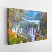Onlinecanvas - Schilderij - Beautiful Waterfall Autumn In Plitvice National Park. Croatia Art Horizontal Horizontal - Multicolor - 75 X 115 Cm