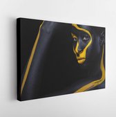 Cheerful young african woman with art fashion makeup. An amazing woman with black and yellow paint makeup - Modern Art Canvas - Horizontal - 1084426259 - 80*60 Horizontal