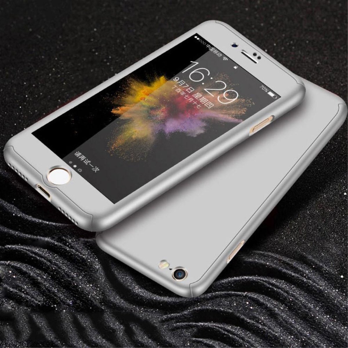 Geschikt voor iPhone SE (2020) / 7 / 8 hoesje armor case 360 met tempered glass - zilver