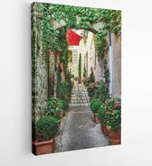 Narrow street with flowers in the old town in France - Modern Art Canvas  -Vertical - 231748687 - 115*75 Vertical