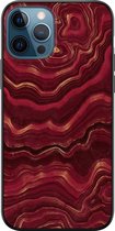 iPhone 12 hoesje siliconen zwart - Marmer rood agate - Siliconen TPU case zwart - Marmer - Transparant, Multi