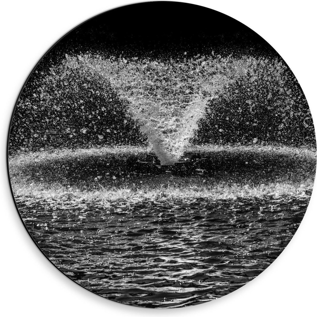 Dibond Wandcirkel - Spetterende Water Fontein - 30x30cm Foto op Aluminium Wandcirkel (met