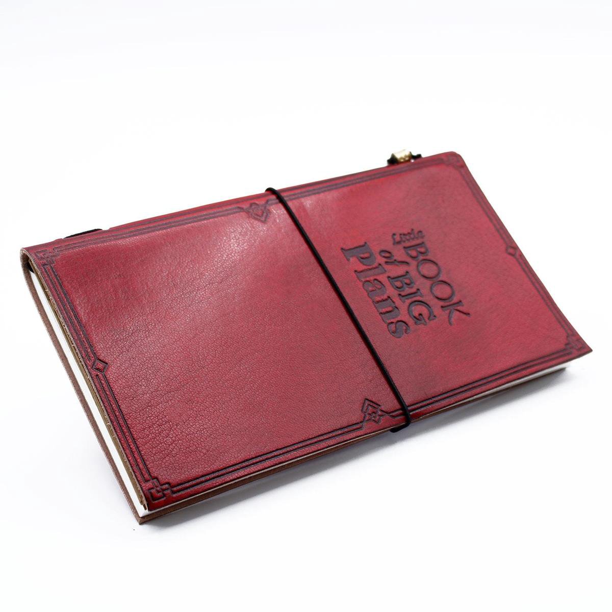 Handgemaakt leren dagboek - Notitieboek - Little Book of Big Plans - Rood (80 pagina's) - 22x12x1.5cm