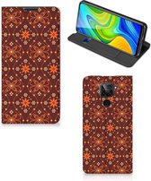 Stand Case Xiaomi Redmi Note 9 Telefoonhoesje Batik Brown