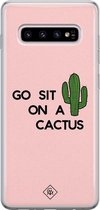 Samsung S10 Plus hoesje siliconen - Go sit on a cactus | Samsung Galaxy S10 Plus case | Roze | TPU backcover transparant
