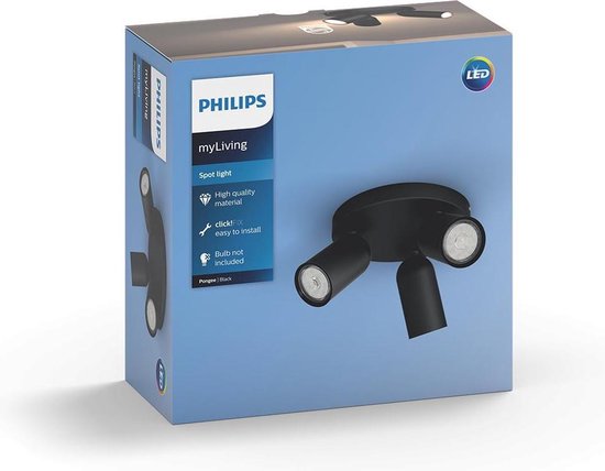Philips Pongee opbouwspot - 3-lichts - zwart - Philips