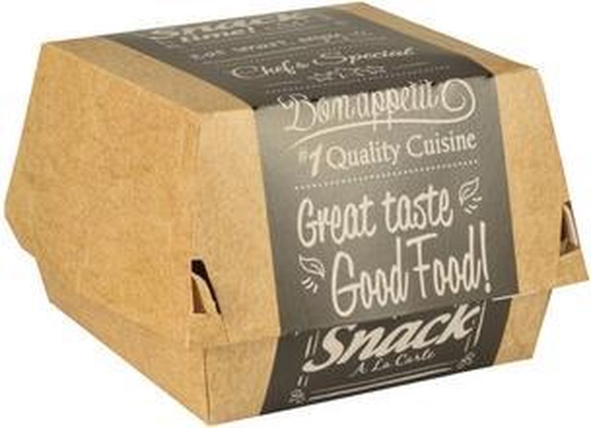 Image of 50 Hamburgerbox, karton van verse houtvezels "pure" 8,5 cm x 15,5 cm x 15,5 cm "Good Food" XXL
