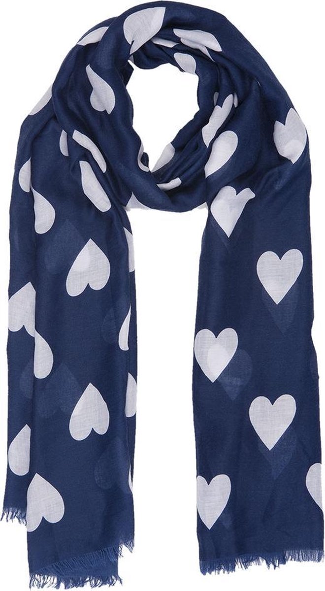 Juleeze Sjaal Dames Print 90*180 cm Blauw Viscose /  Katoen Hartjes Shawl Dames