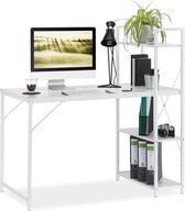 Relaxdays bureau - computertafel - modern design - met rek - laptopbureau - 4 planken - Wit / wit