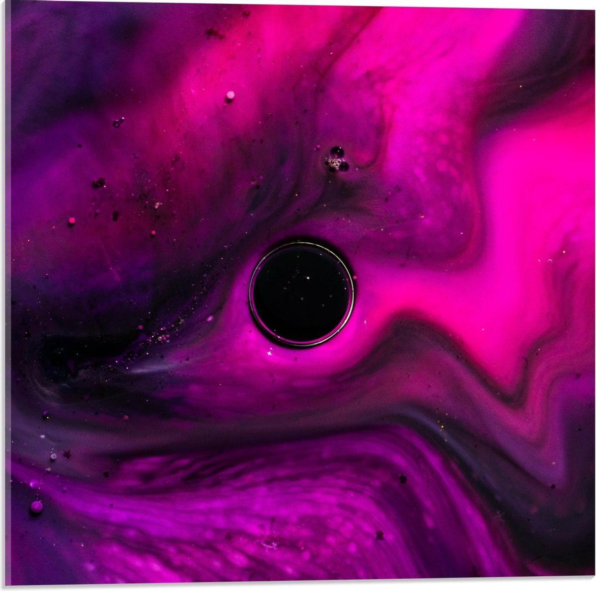 Acrylglas - Roze met Gele Plakkaat Verf - 80x80cm Foto op Acrylglas (Met Ophangsysteem)