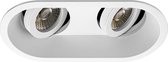 Spot Armatuur GU10 - Pragmi Zano Pro - GU10 Inbouwspot - Ovaal Dubbel - Wit - Aluminium - Kantelbaar - 185x93mm