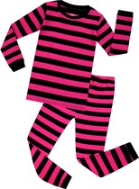 Elowel - Jongen en Meises Gestreepte Pyjama, 2 Delig, 100% Katoen, Comfortabel, Slim fit Broek | 8 Jaar | Roze en Marine
