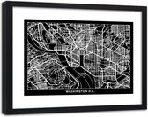 Foto in frame , Plattegrond Washington , 120x80cm , Zwart wit , wanddecoratie