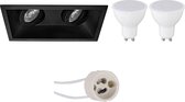 LED Spot Set - Pragmi Zano Pro - GU10 Fitting - Inbouw Rechthoek Dubbel - Mat Zwart - 4W - Warm Wit 3000K - Kantelbaar - 185x93mm - BSE
