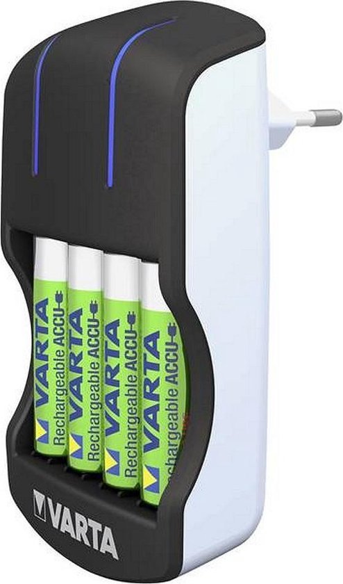 slogan Ruwe slaap badge Varta Plug Batterij-Oplader met LED-Verlichting + 4 AA Batterijen Zwart |  bol.com
