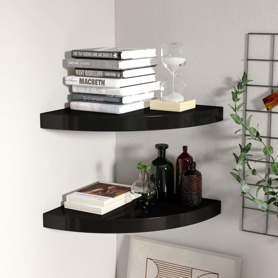 Hoekschappen zwevend 4 st 35x35x3,8 cm MDF hoogglans wit Hoekschappen zwevend 4 st 35x35x3,8 cm MDF hoogglans wit