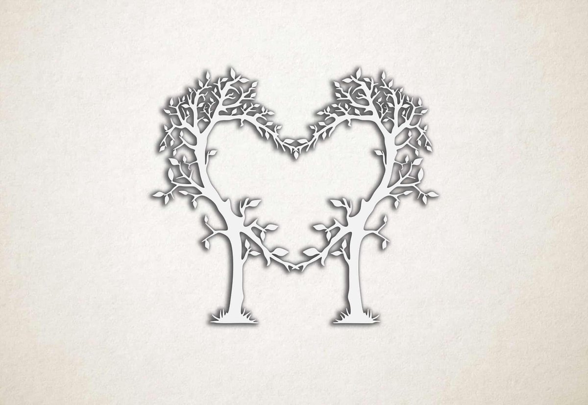 Wanddecoratie - Bomen in vorm van hart liefde - XS - 25x29cm - Wit -  muurdecoratie -... | bol.