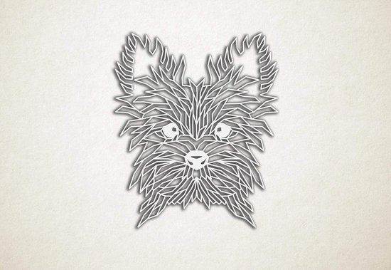 Line Art - Hond - Yorkshire Terrier - M - 70x60cm - Wit - geometrische wanddecoratie