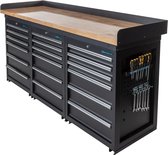 Datona® Werkbank PRO - eiken werkblad - 18 lades - 200 cm - Zwart