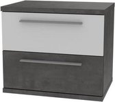 Nachtkastje 2 lades - Wit en donkergrijs beton - L 50.1 x D 34.7 x H 44.7 cm - JULIETTA