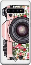 Samsung S10 hoesje siliconen - Hippie camera | Samsung Galaxy S10 case | Roze | TPU backcover transparant