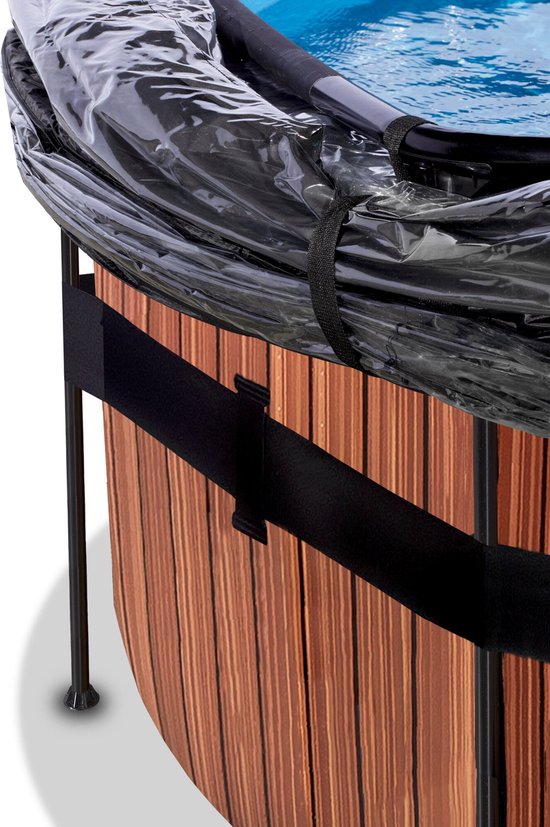 EXIT Wood zwembad ø450x122cm met zandfilterpomp en overkapping - bruin