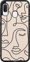 Samsung Galaxy A20e hoesje - Abstract gezicht lijnen - Hard Case - Zwart - Backcover - Print / Illustratie - Beige