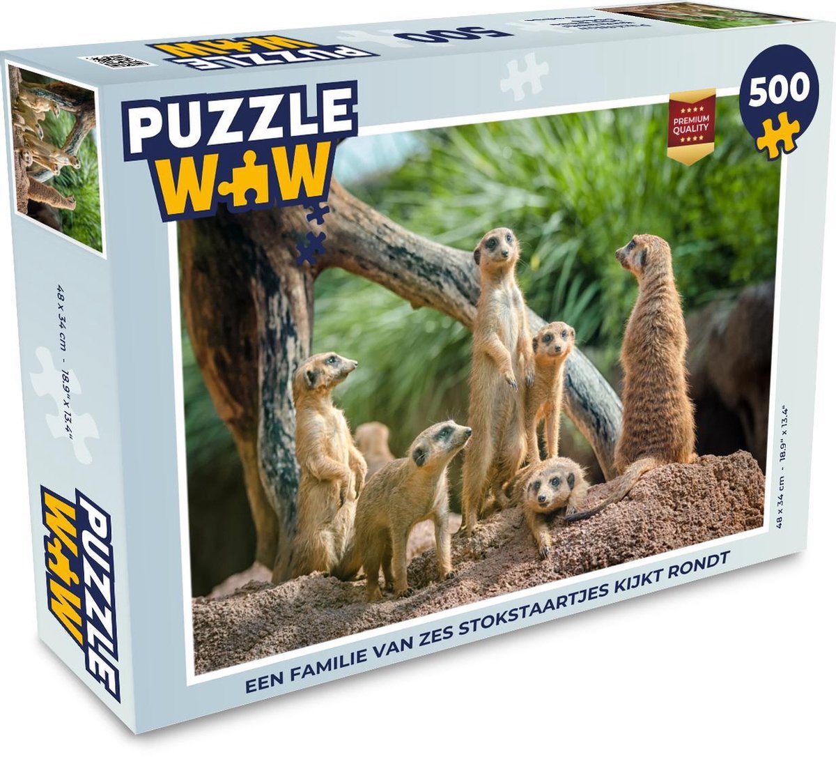 Puzzel 500 stukjes Stokstaartje - Een familie van zes Stokstaartjes kijkt  rondt -... | bol.com