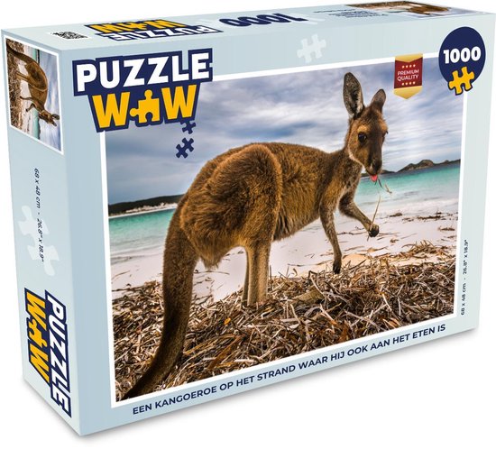 Puzzle Kangourou 1000 pièces - Un kangourou sur la plage où il mange aussi  | bol.com