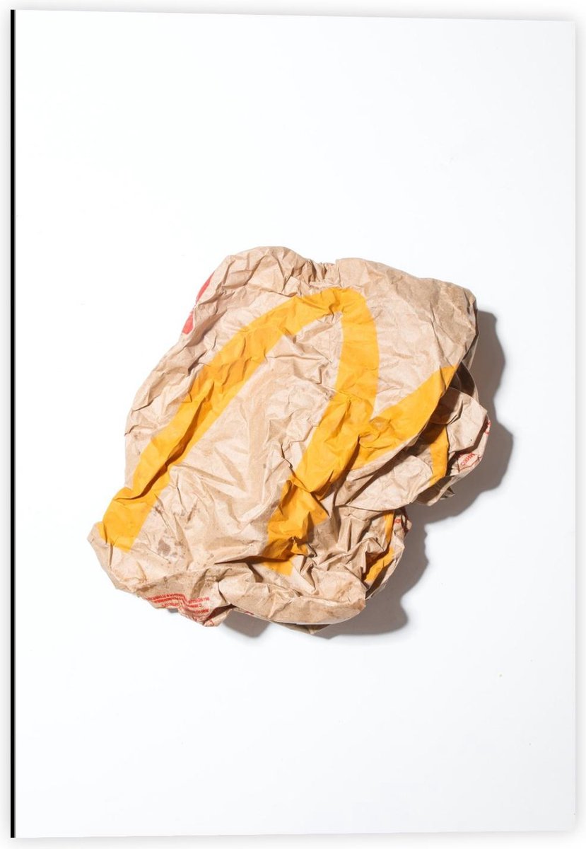 Dibond - Verfrommelde Fastfood Zak - 40x60cm Foto op Aluminium (Wanddecoratie van metaal) op Prijzenvolger.com